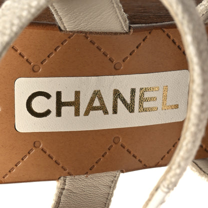 Chanel Fabric Patent Calfskin CC Wedge 37 Ivory White 8 of 9