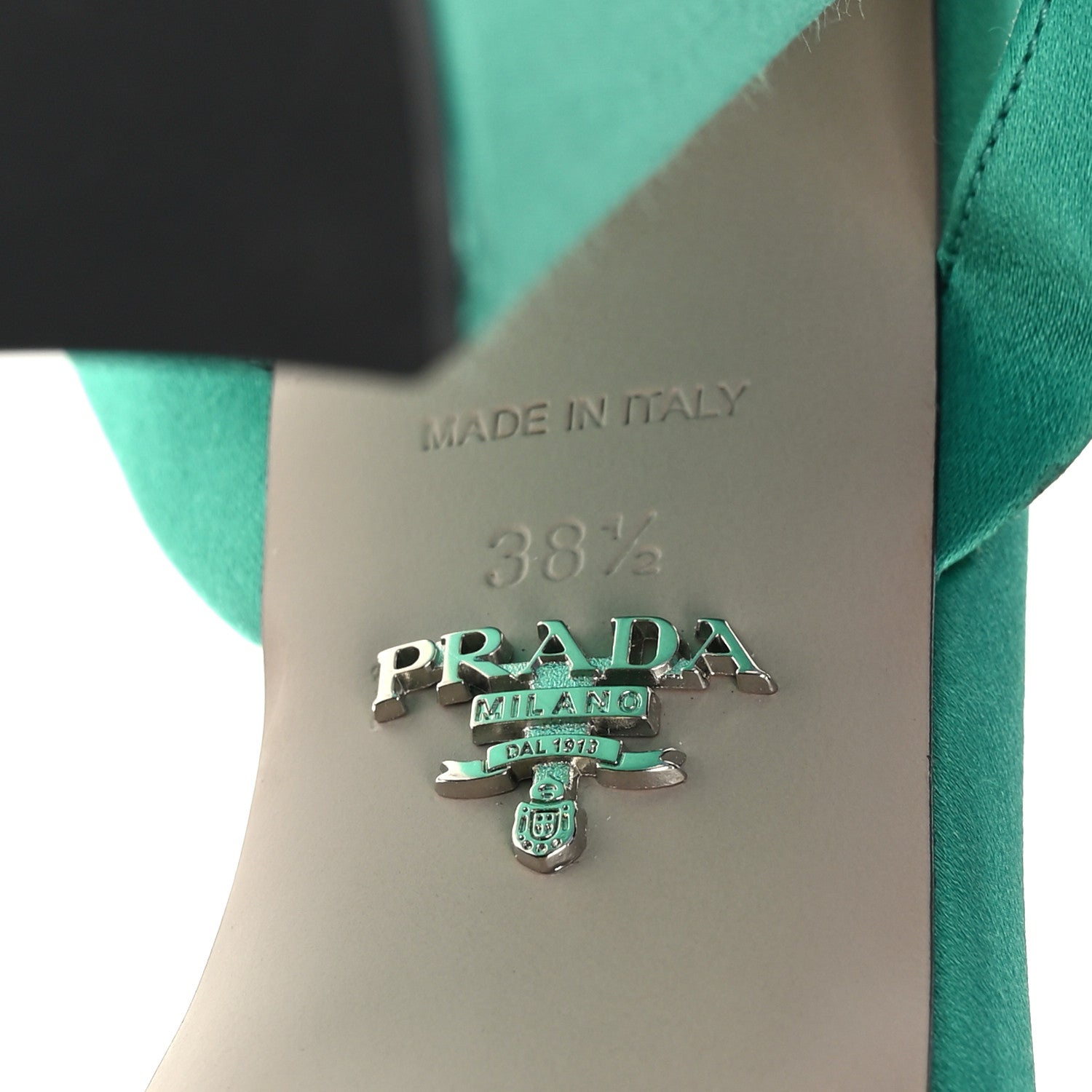 Prada Satin Metal Triangle Logo Ankle Strap 40/135mm Platform Sandals 38.5 Assenzio 7 of 7