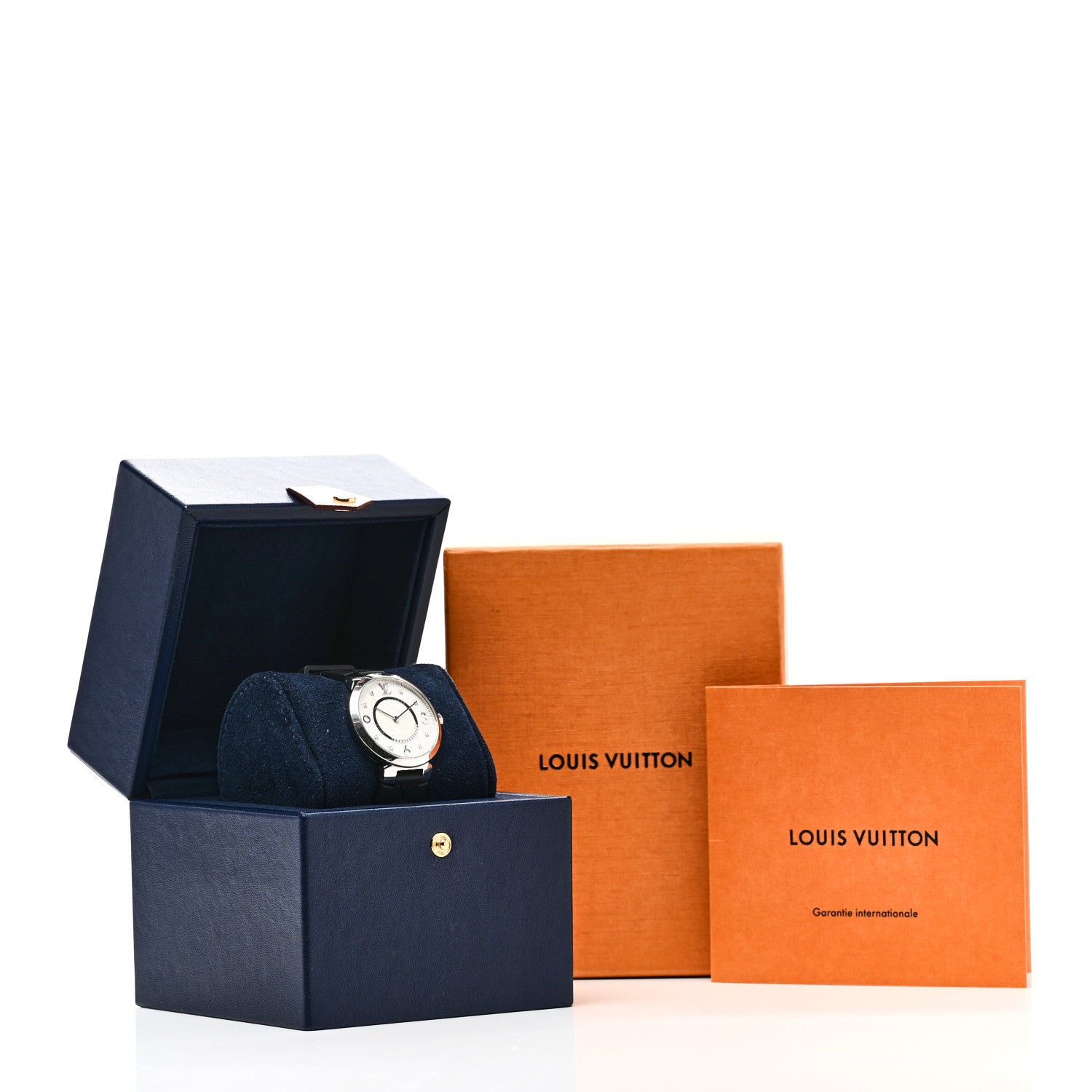 Louis Vuitton Stainless Steel Rubber Diamond 33mm Tambour Slim Quartz Watch 5 of 5