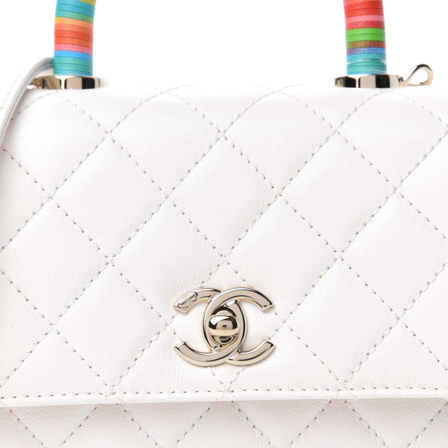 Chanel Goatskin Quilted Extra Mini Rainbow Coco Handle Flap White 10 of 11