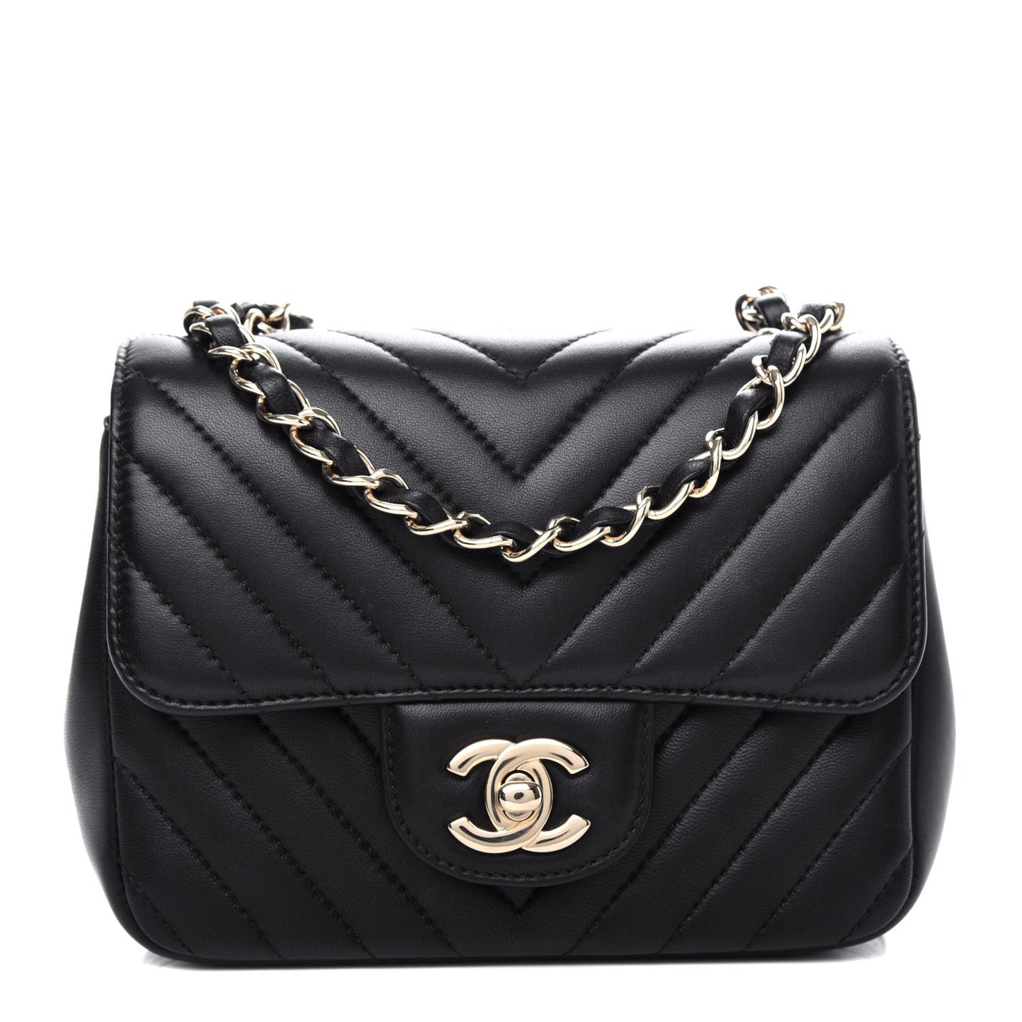 Lambskin Chevron Quilted Mini Square Flap Black