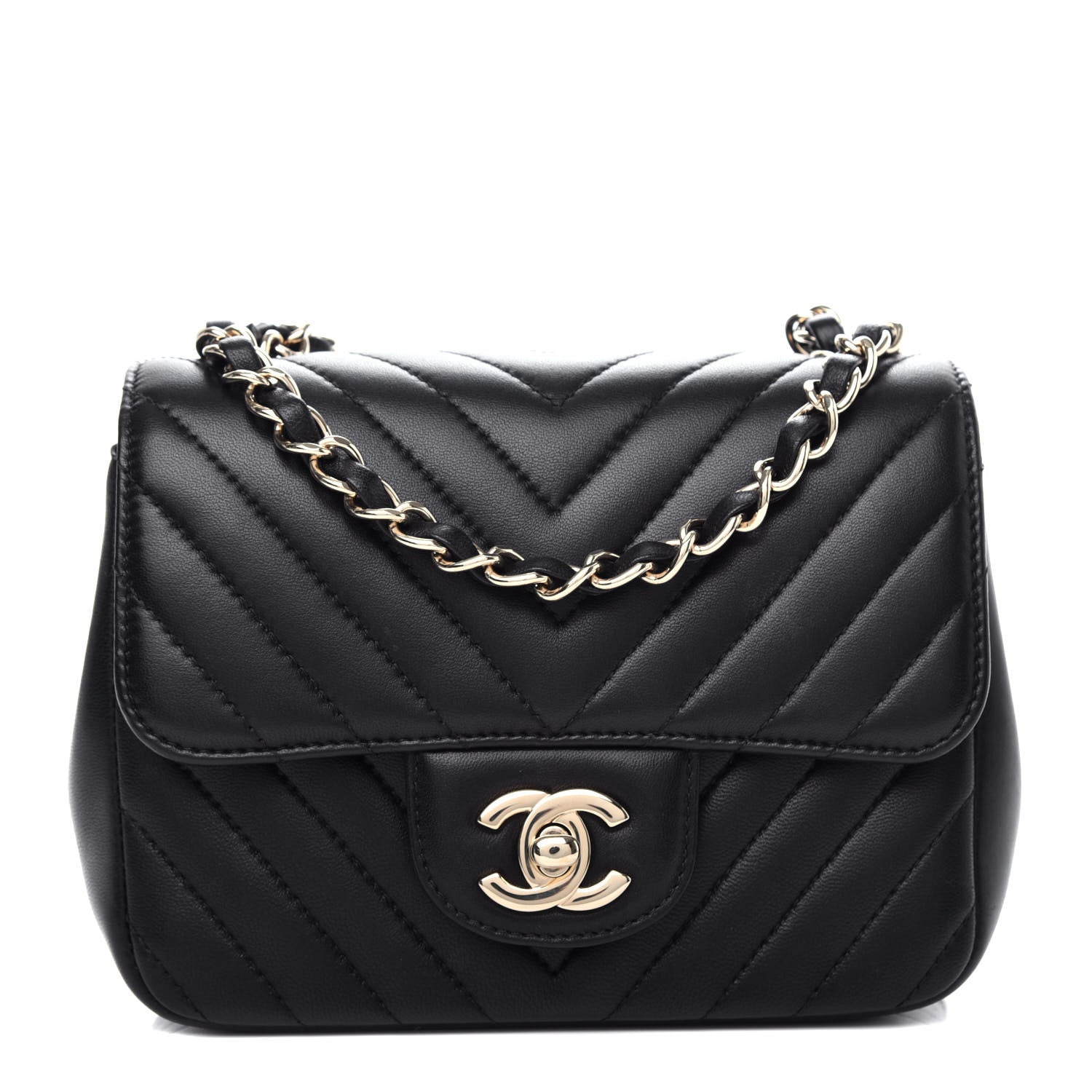 Chanel Lambskin Chevron Quilted Mini Square Flap Black 1 of 10