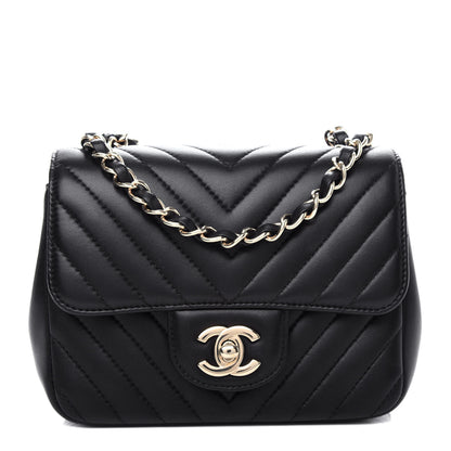 Chanel Lambskin Chevron Quilted Mini Square Flap Black 1 of 10