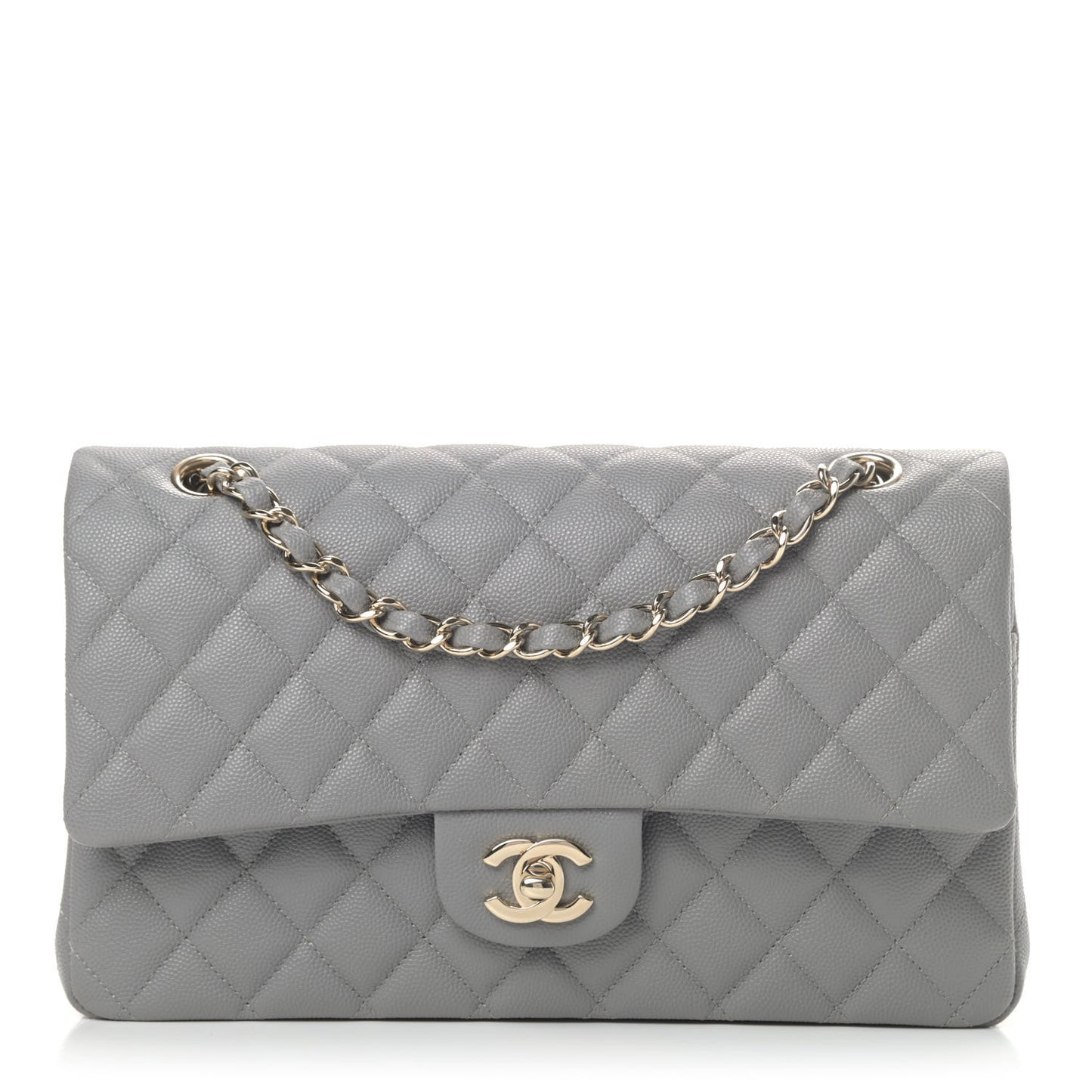 Caviar Quilted Medium Double Flap Grey