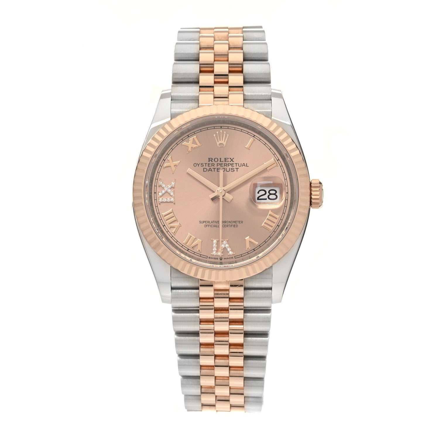 Rolex Stainless Steel 18K Everose Gold Diamond 36mm Oyster Perpetual Datejust Watch Rose Roman 126231 1 of 5
