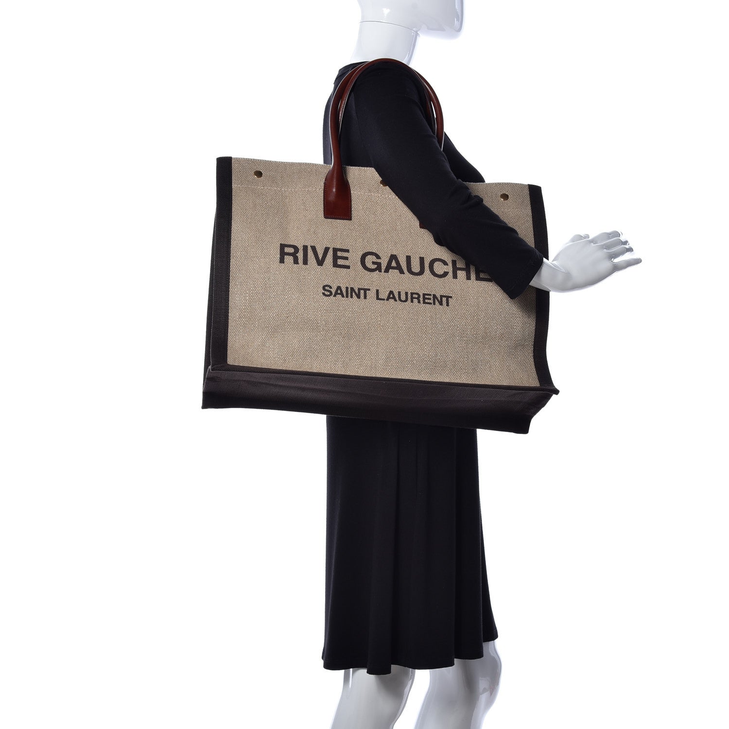 Saint Laurent Linen Calfskin Rive Gauche Tote Natural 2 of 8