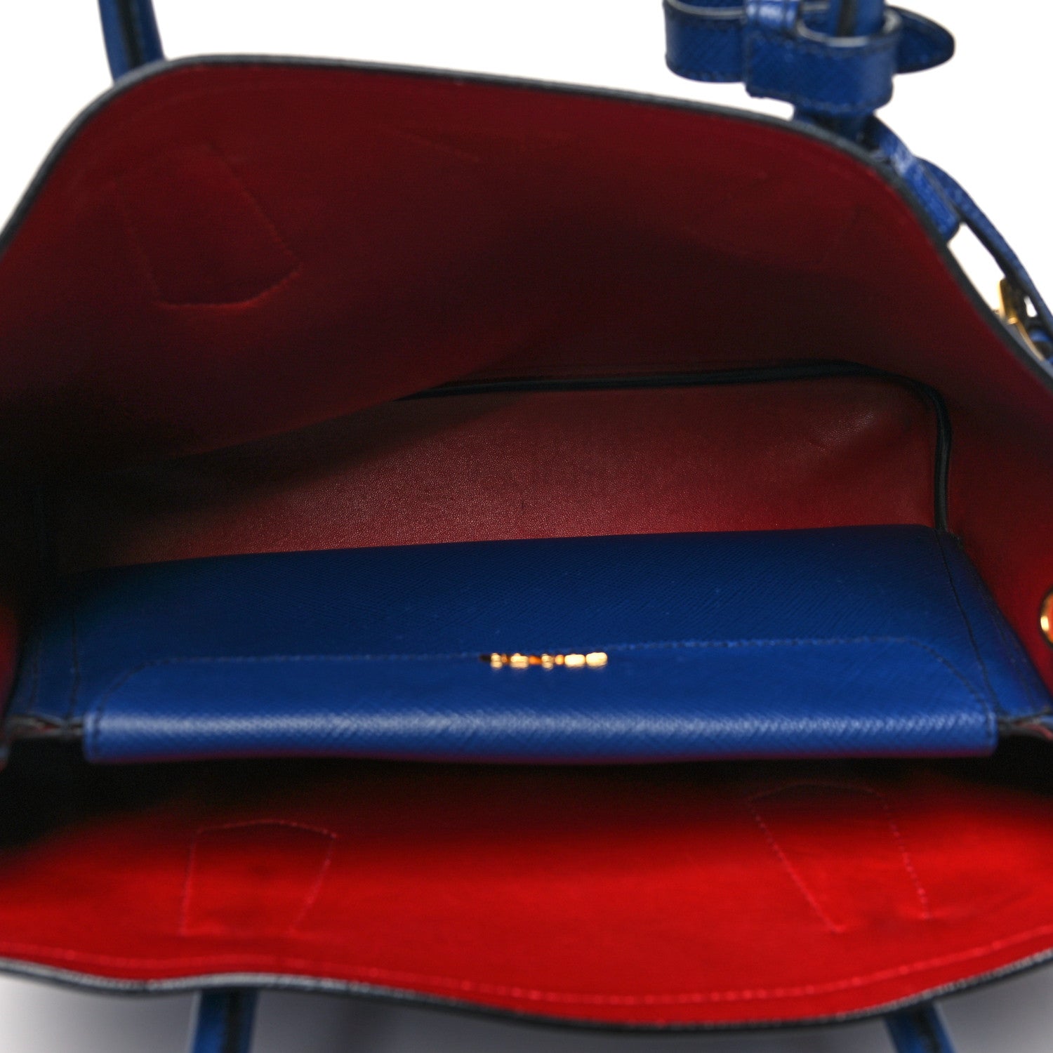 Prada Saffiano Cuir Medium Double Bag Bleuette Rosso 5 of 15