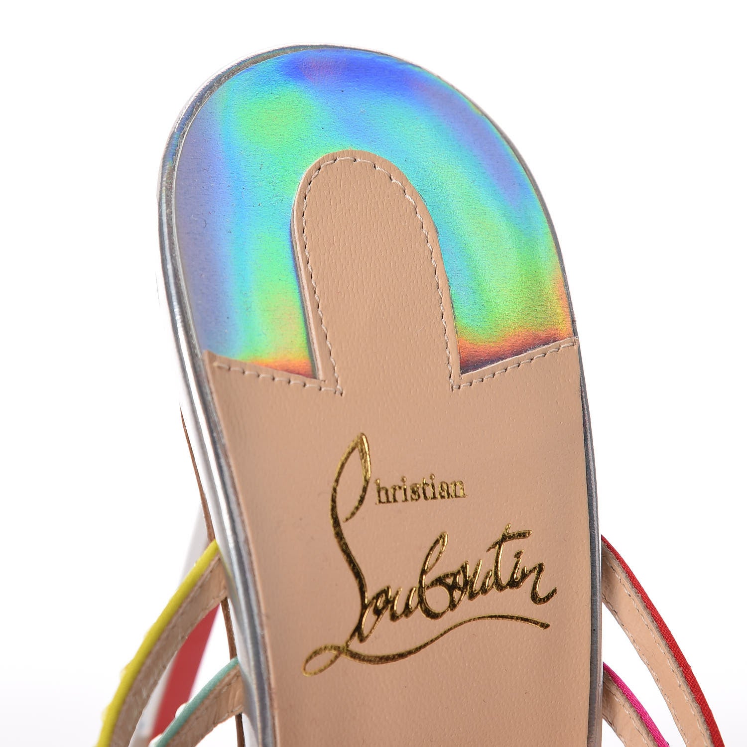 Christian Louboutin Specchio Calfskin Crystal Marthastrass 100 Slide Sandals 37 Silver Multicolor 8 of 9