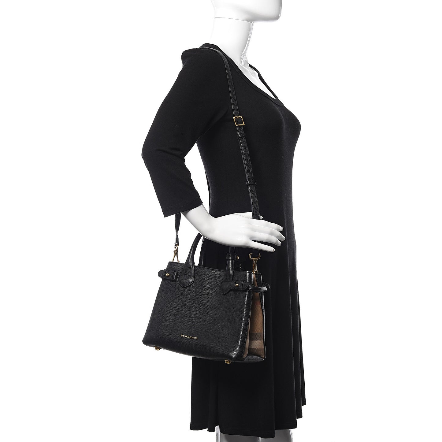Grainy Calfskin House Check Small Banner Tote Black