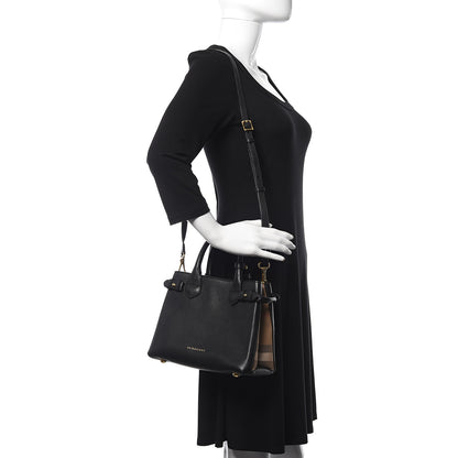 Burberry Grainy Calfskin House Check Small Banner Tote Black 2 of 16