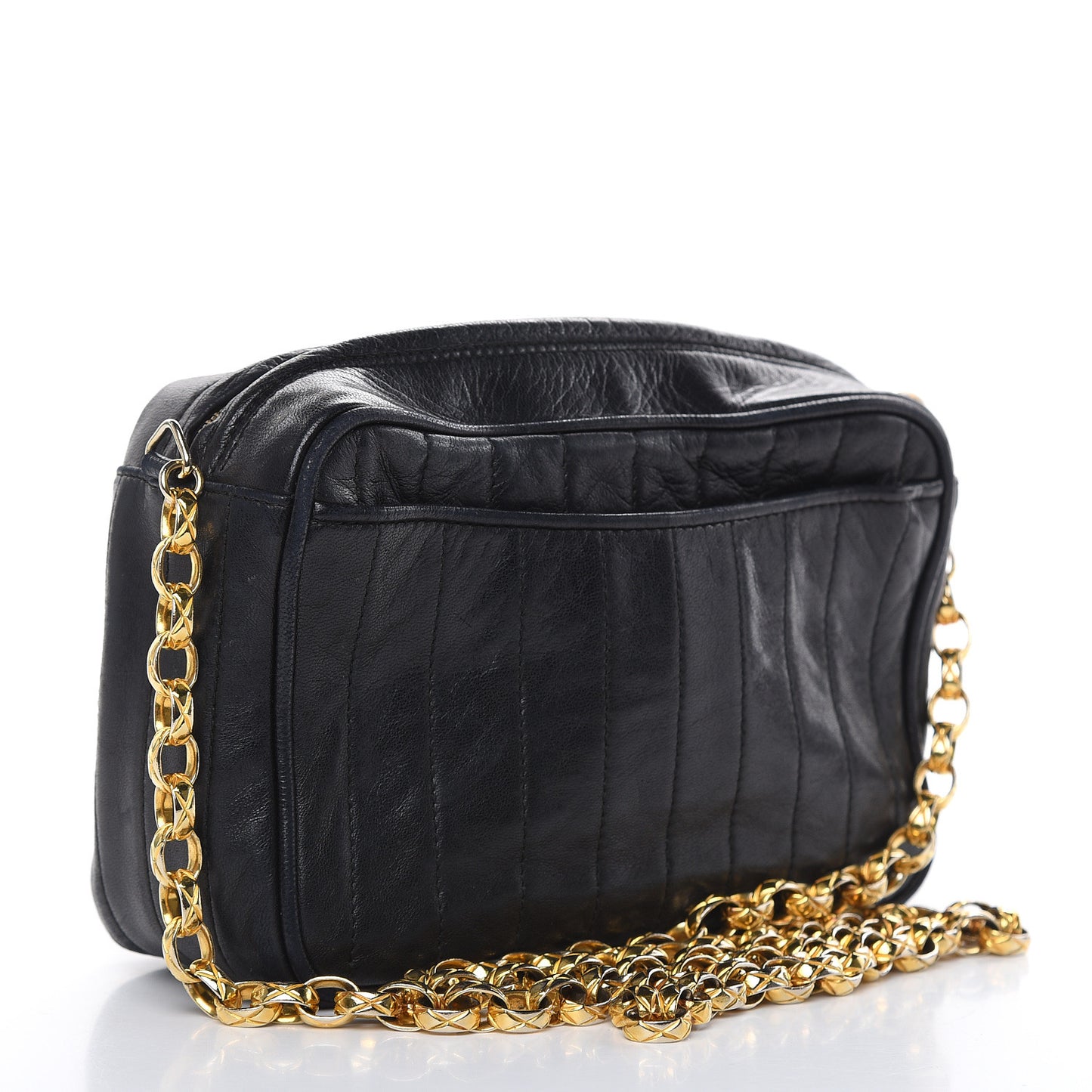Lambskin Vertical Quilted Tassel Camera Case Black