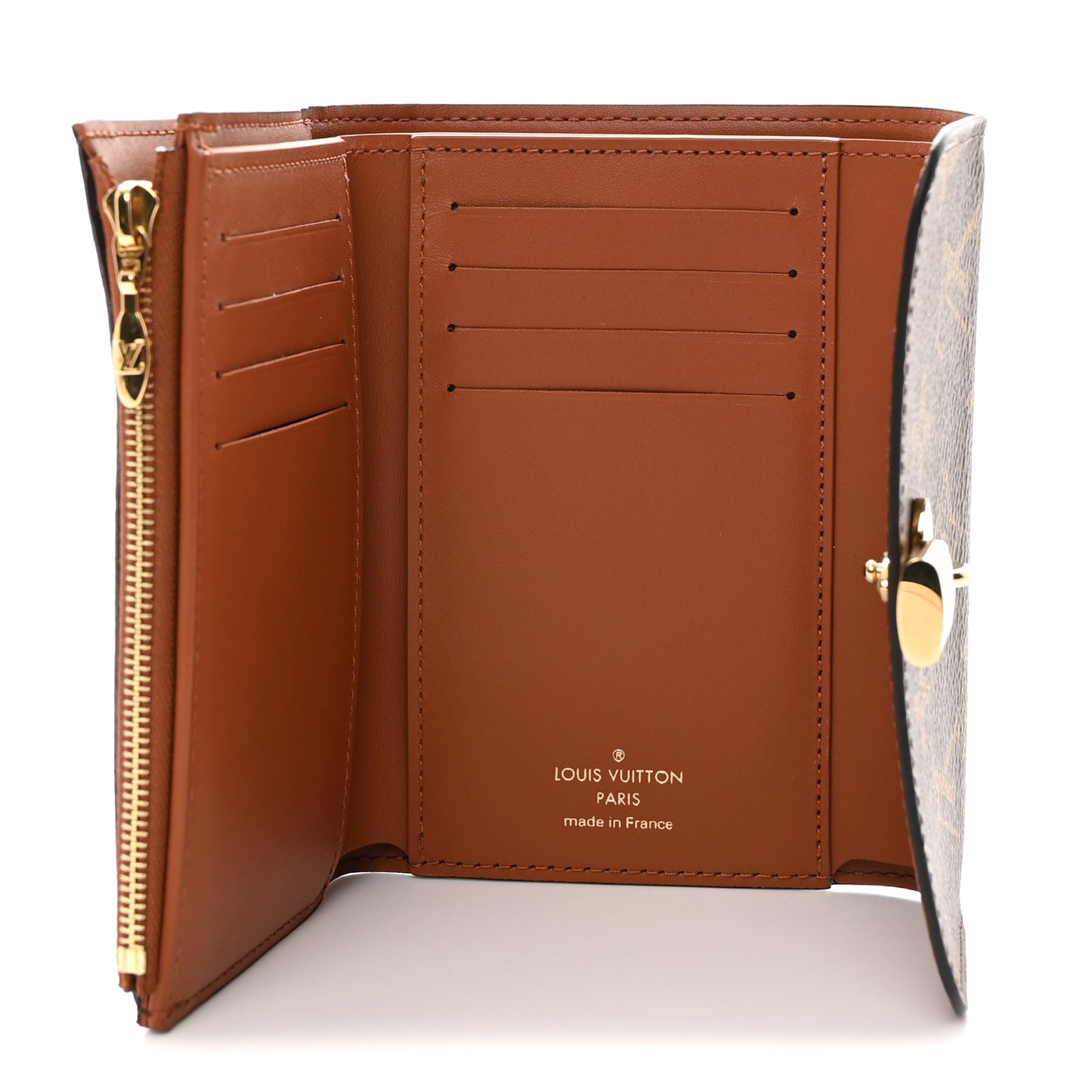 Monogram Flower Lock Compact Wallet Caramel