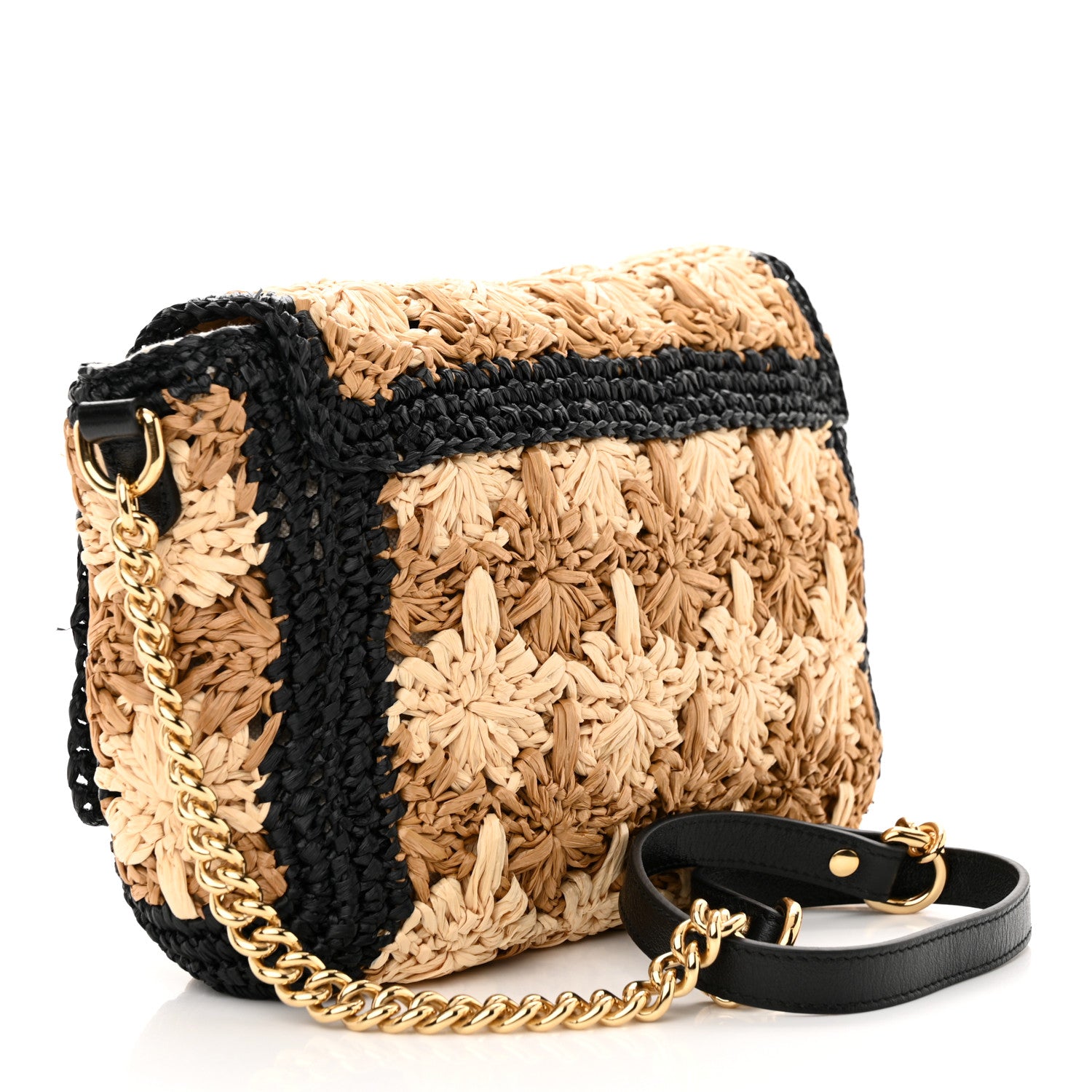 Gucci Raffia Azalea Calfskin Crochet Flower Small GG Marmont Shoulder Bag Natural Ecru Black 3 of 13