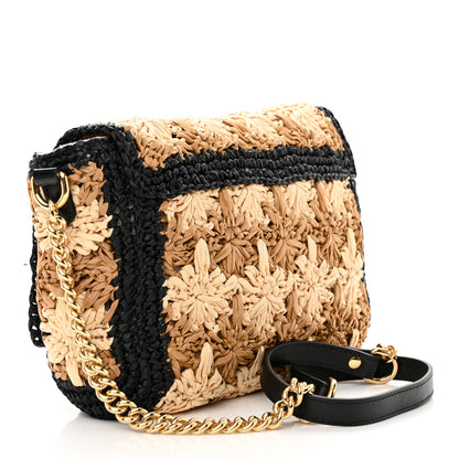 Gucci Raffia Azalea Calfskin Crochet Flower Small GG Marmont Shoulder Bag Natural Ecru Black 3 of 13