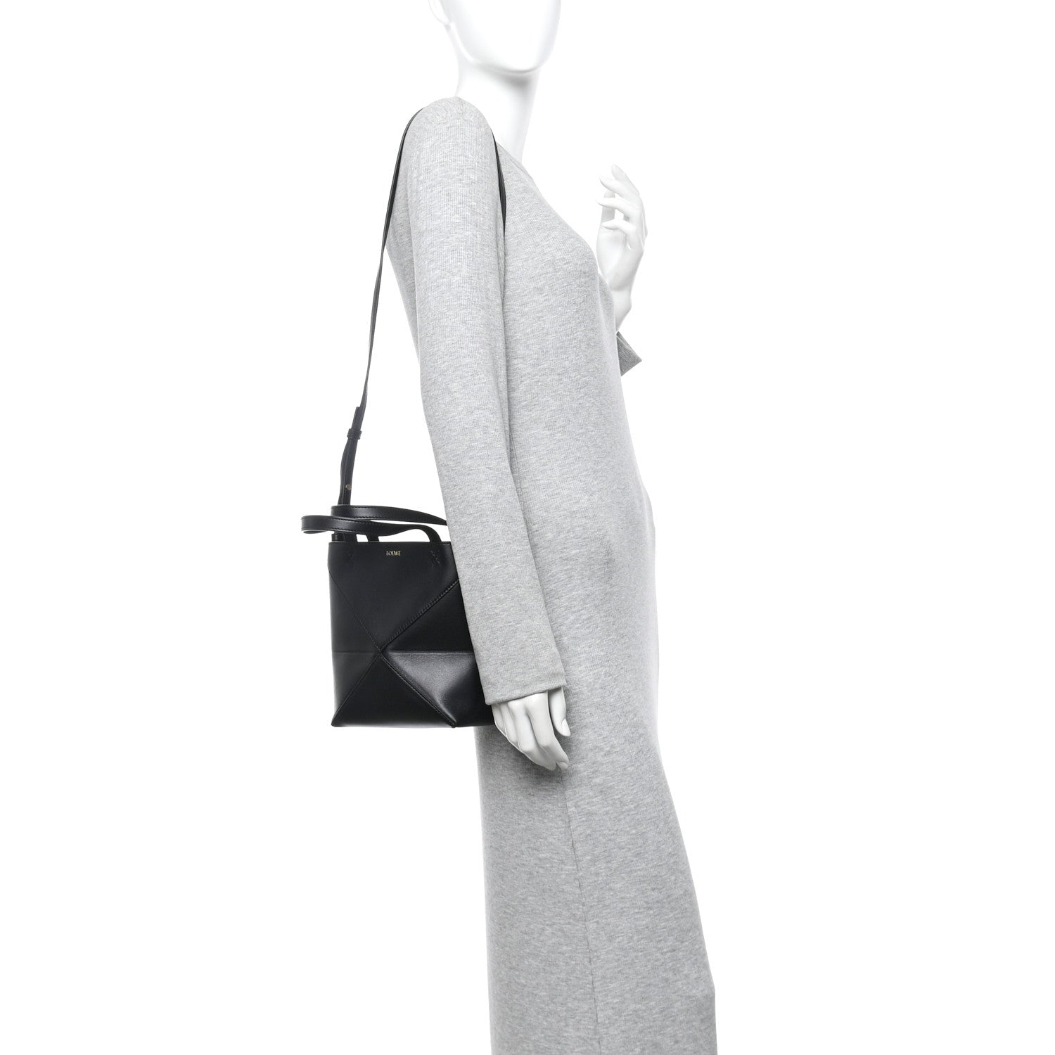 Loewe Shiny Calfskin Mini Puzzle Fold Tote Black 2 of 10