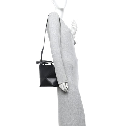 Loewe Shiny Calfskin Mini Puzzle Fold Tote Black 2 of 10