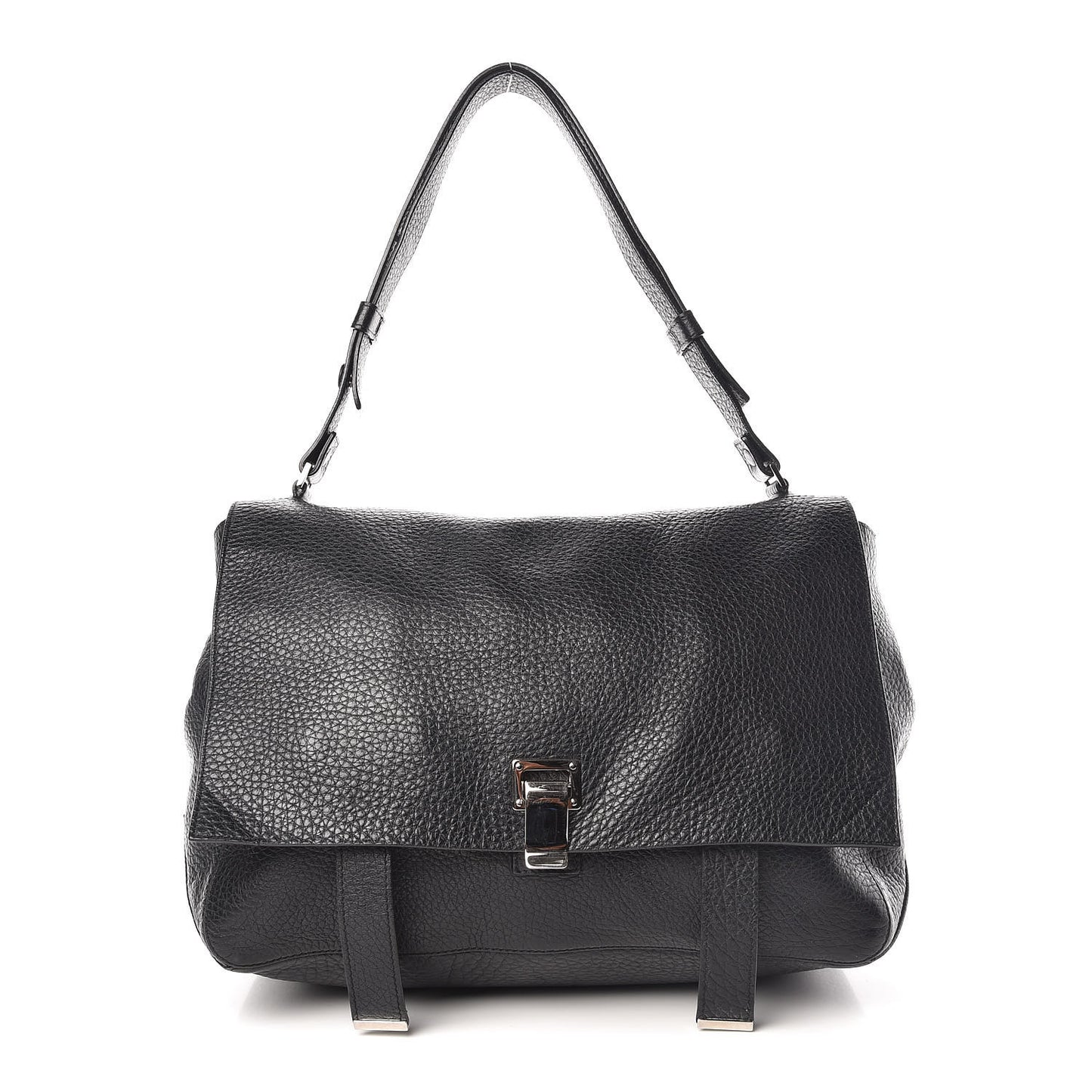 Pebbled Calfskin PS Courier Shoulder Bag Black