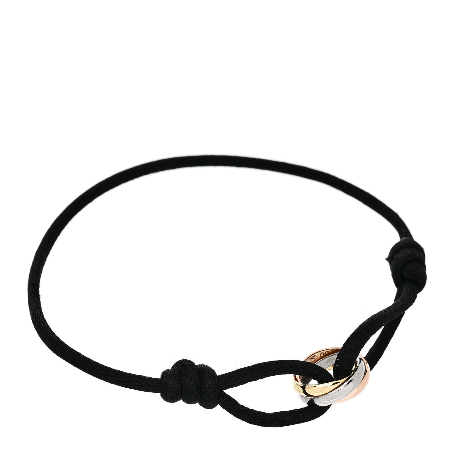 18K Pink Yellow White Gold Trinity Adjustable Cord Bracelet Black