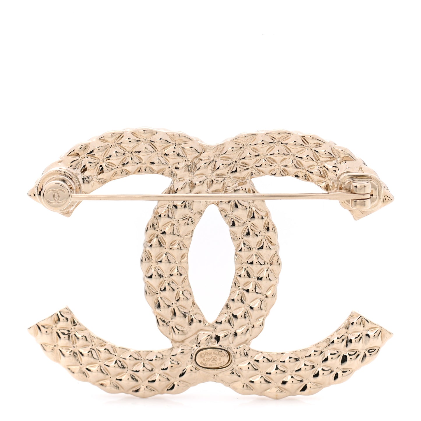 Metal Crystal Baguette CC Brooch Gold