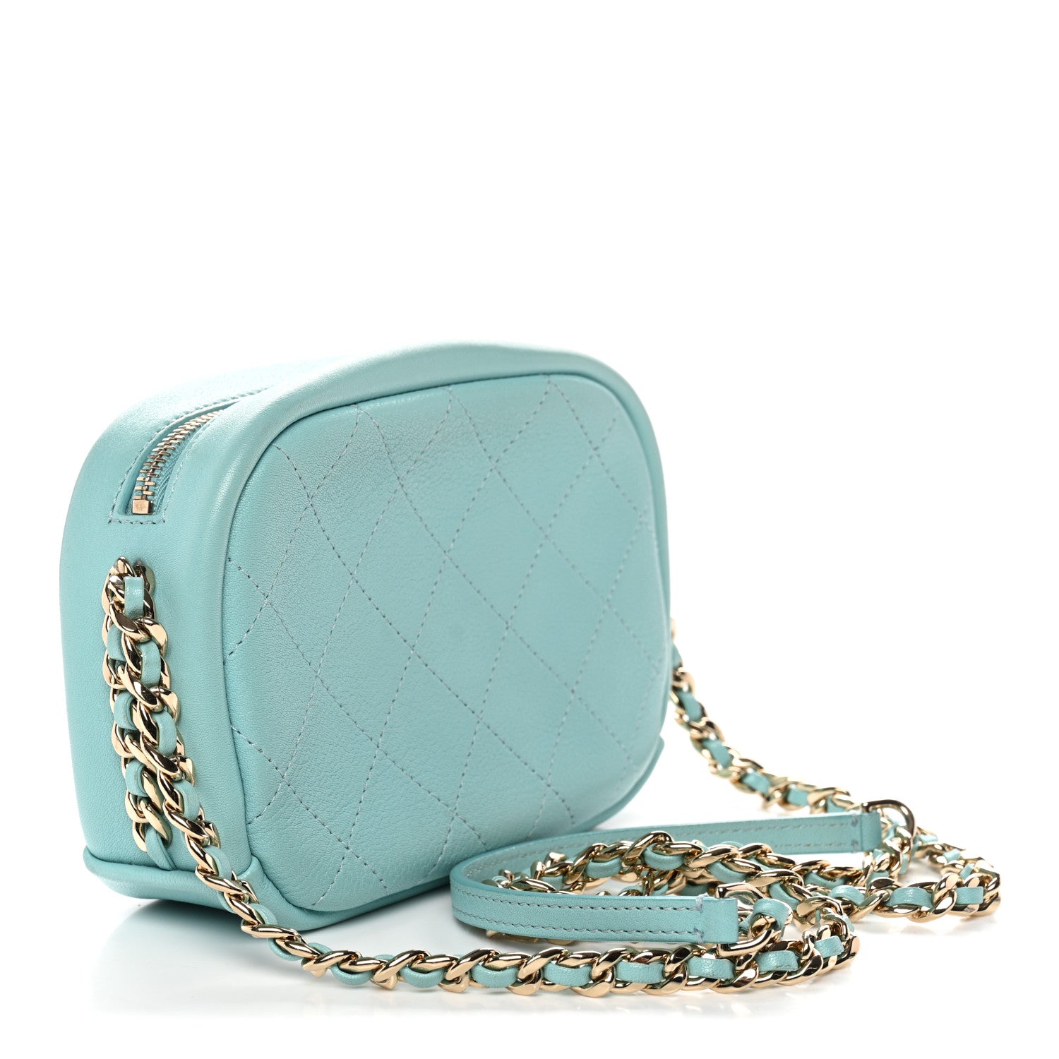Chanel Goatskin Quilted Small Casual Trip Camera Case Light Blue