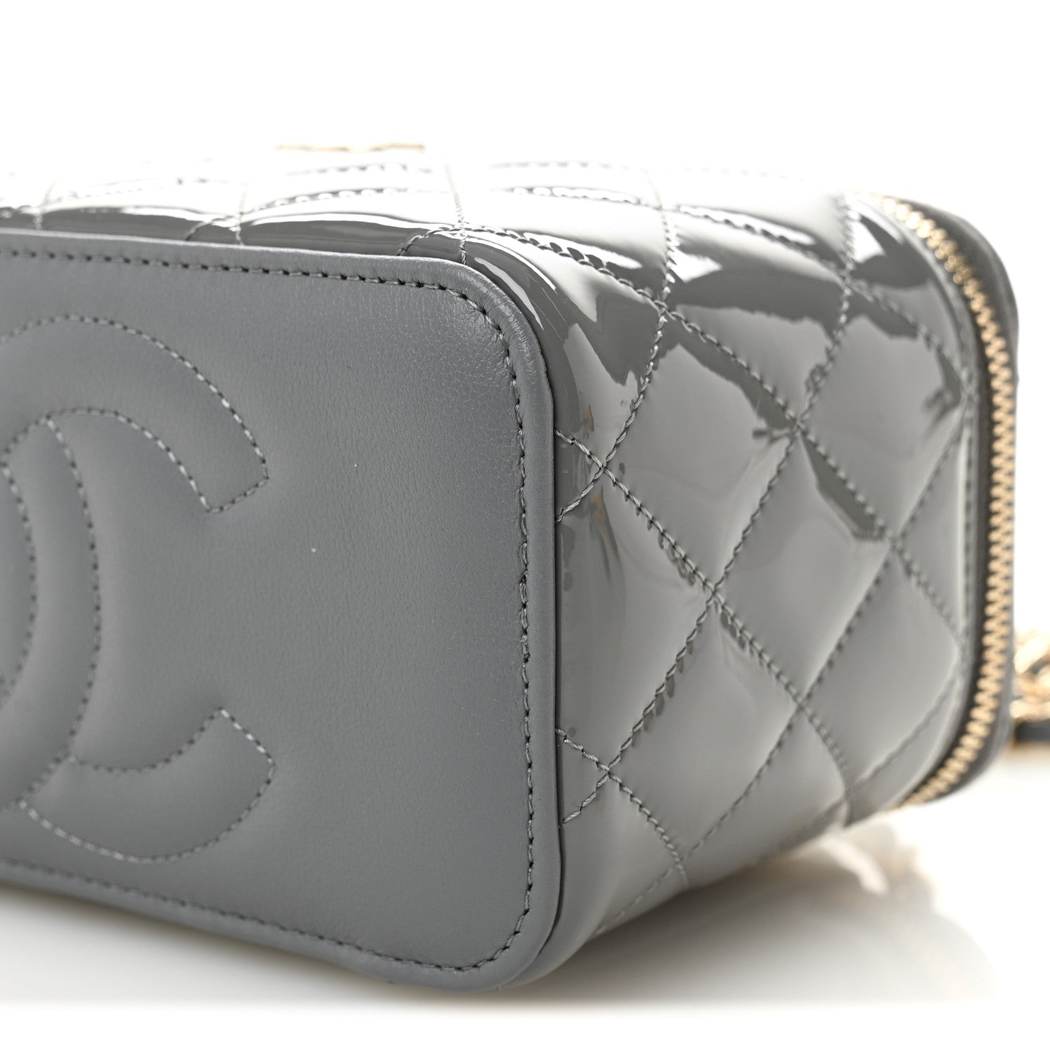 Chanel Patent Quilted Quilted Small Top Handle Vanity Case With Chain Grey 10 of 11