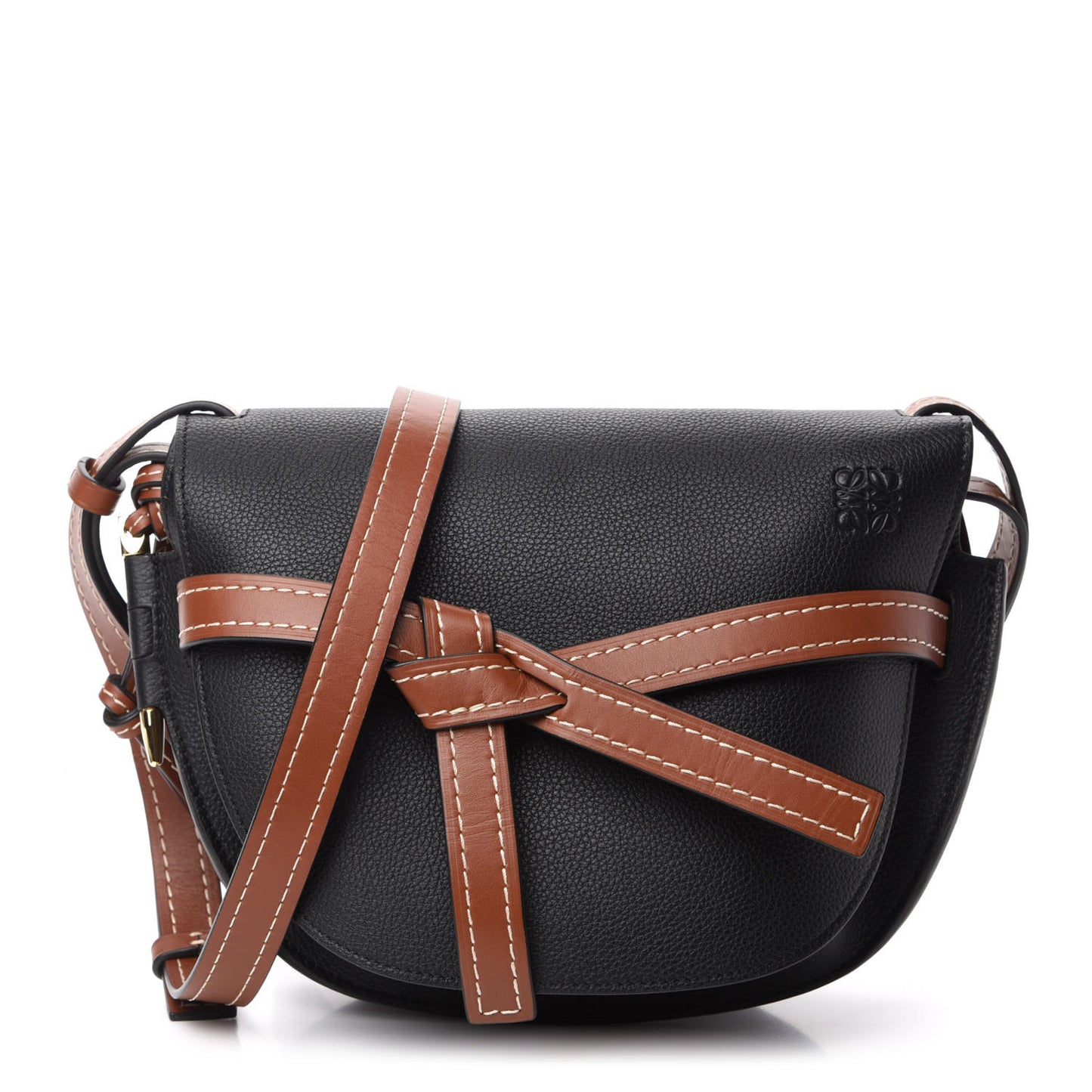 Grained Calfskin Small Gate Crossbody Bag Pecan Black