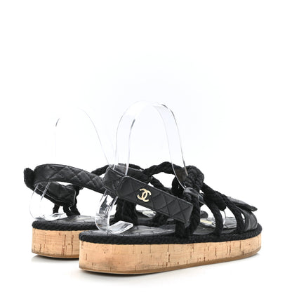 Chanel Cord Lambskin Quilted Logo Sandals 40 Black 4 of 9
