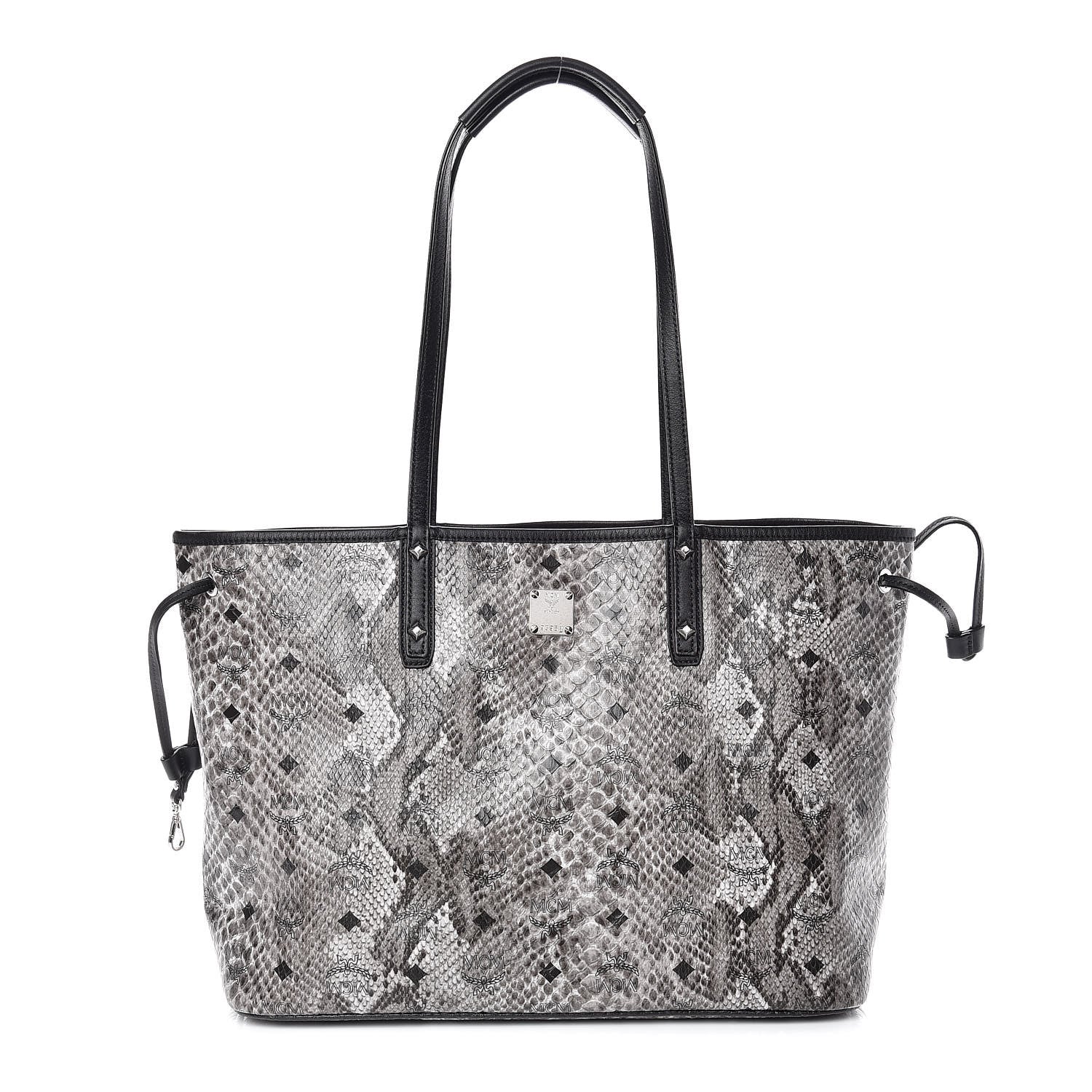 MCM Visetos Snakeskin Embossed Medium Shopper Tote Grey 1 of 13