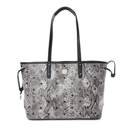 MCM Visetos Snakeskin Embossed Medium Shopper Tote Grey 1 of 13