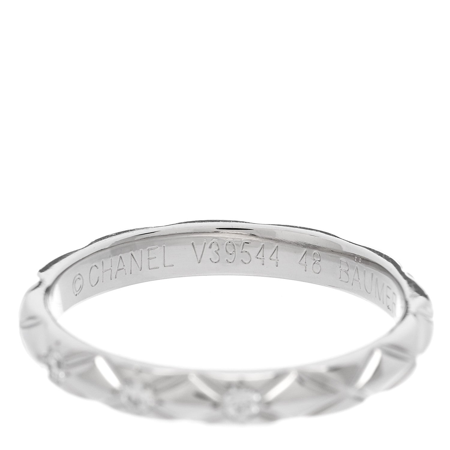 Chanel Platinum Diamond Small Matelasse Ring 48 4.5 4 of 5