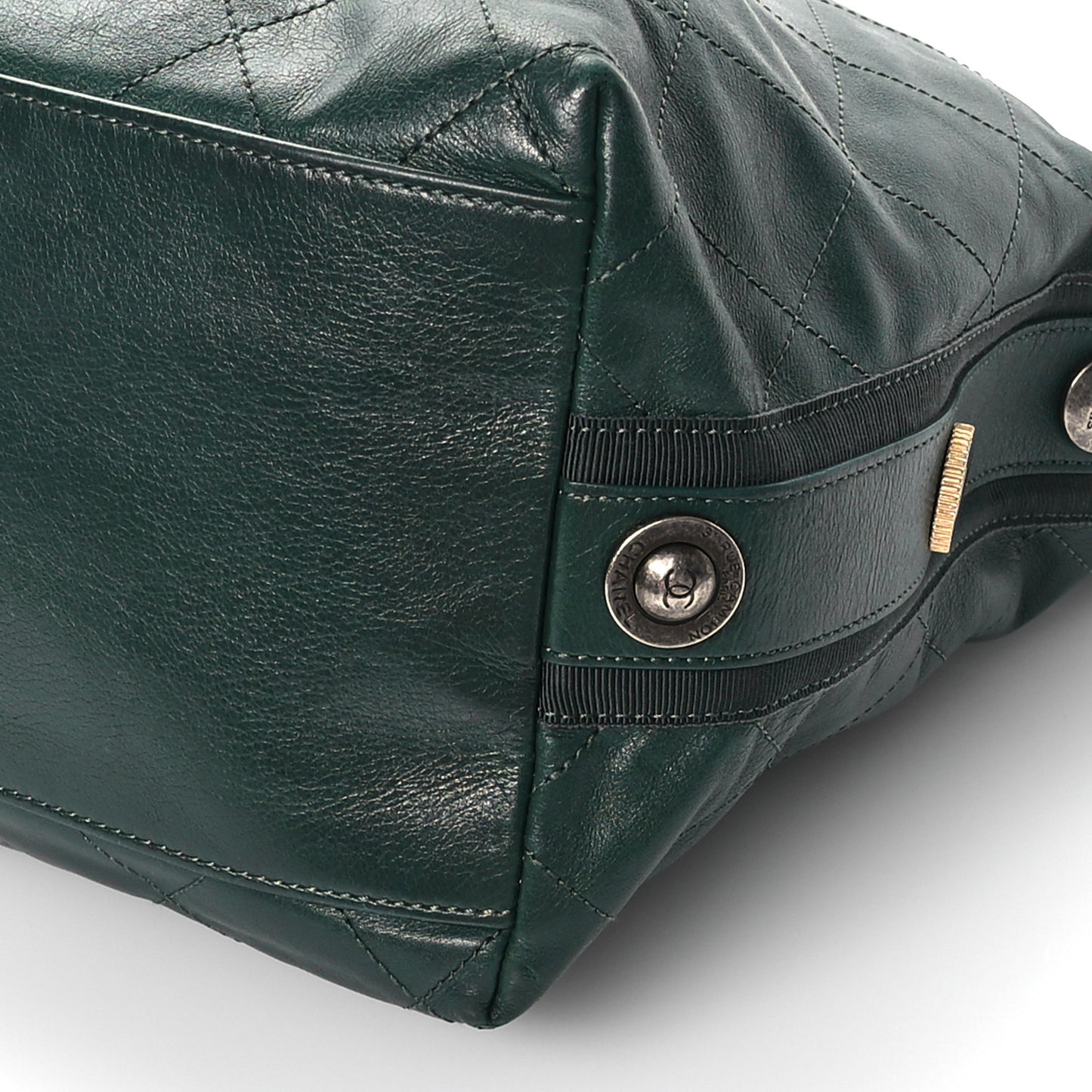 Calfskin Stitched Large Button Up Hobo Dark Green