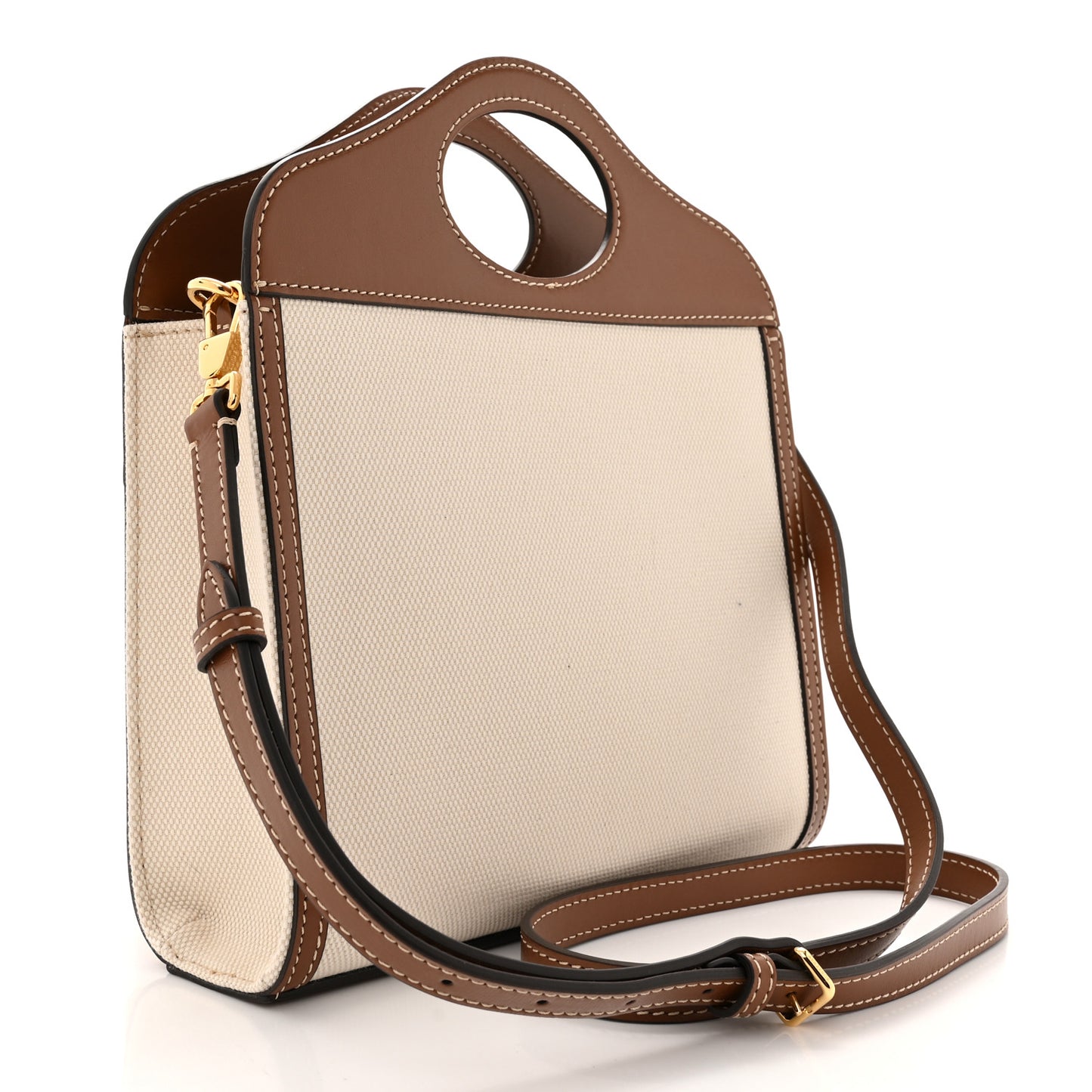 Canvas Smooth Calfskin Two Tone Mini Pocket Bag Natural Malt Brown