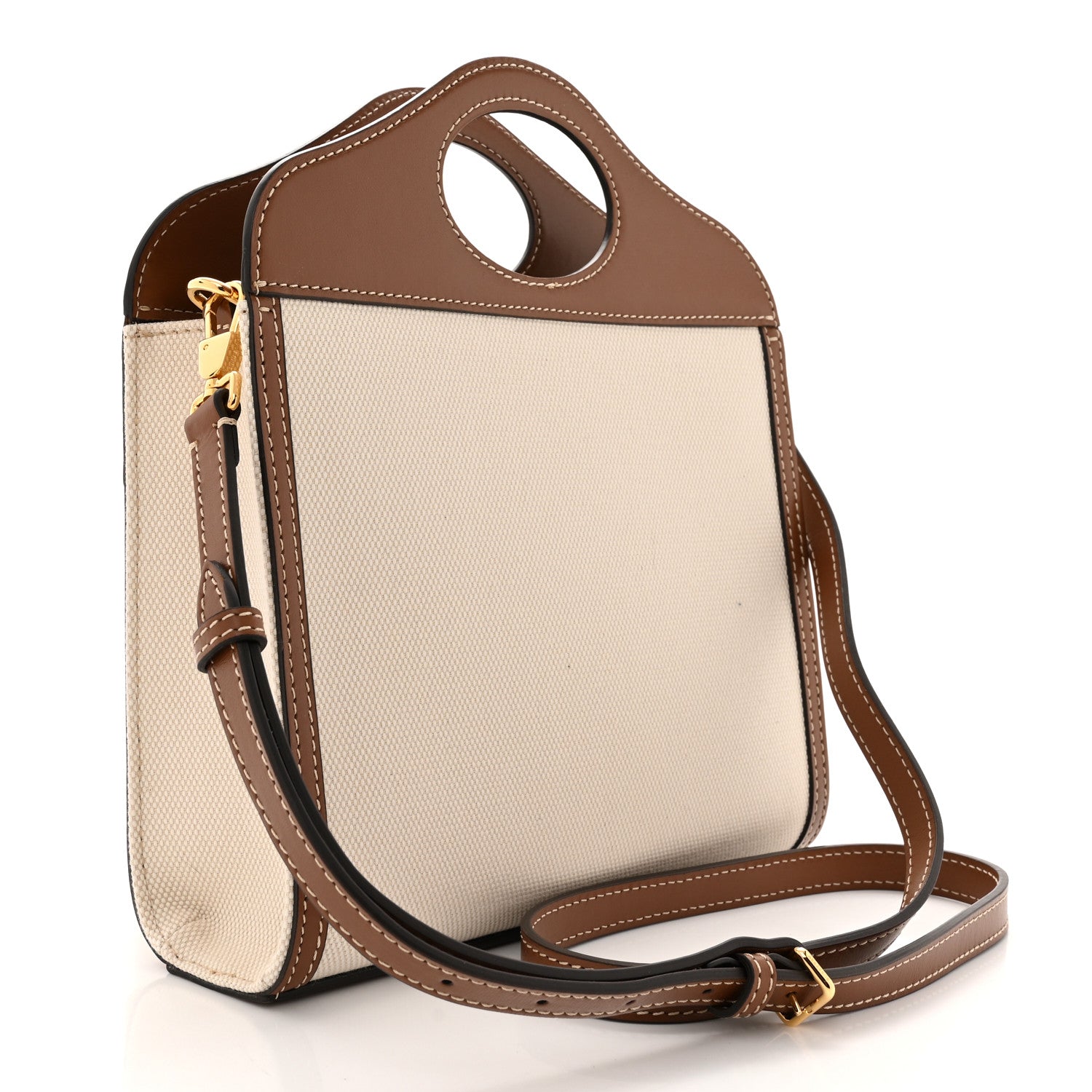 Burberry Canvas Smooth Calfskin Two Tone Mini Pocket Bag Natural Malt Brown 3 of 10