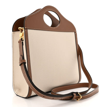 Burberry Canvas Smooth Calfskin Two Tone Mini Pocket Bag Natural Malt Brown 3 of 10