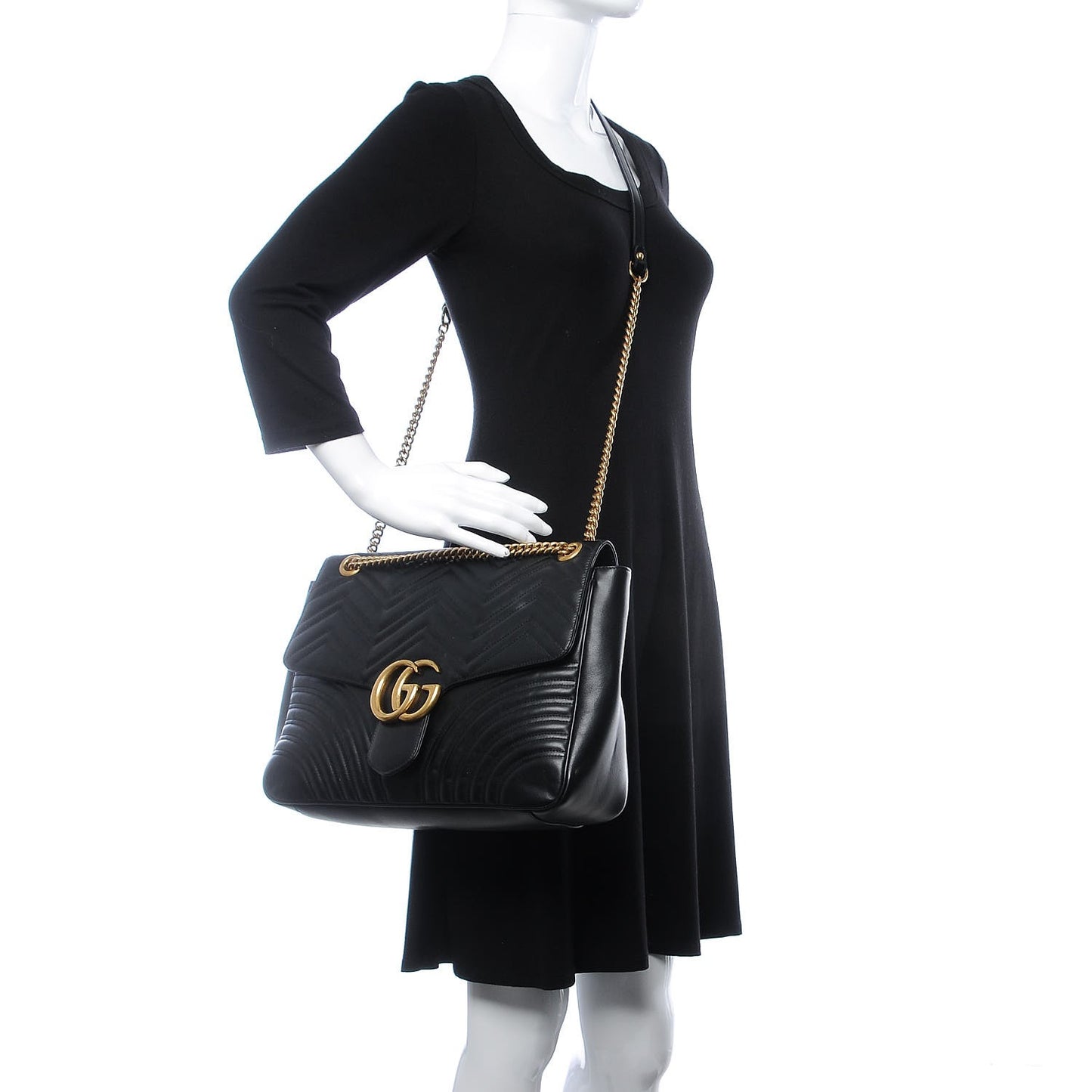 Calfskin Matelasse Large GG Marmont Shoulder Bag Black