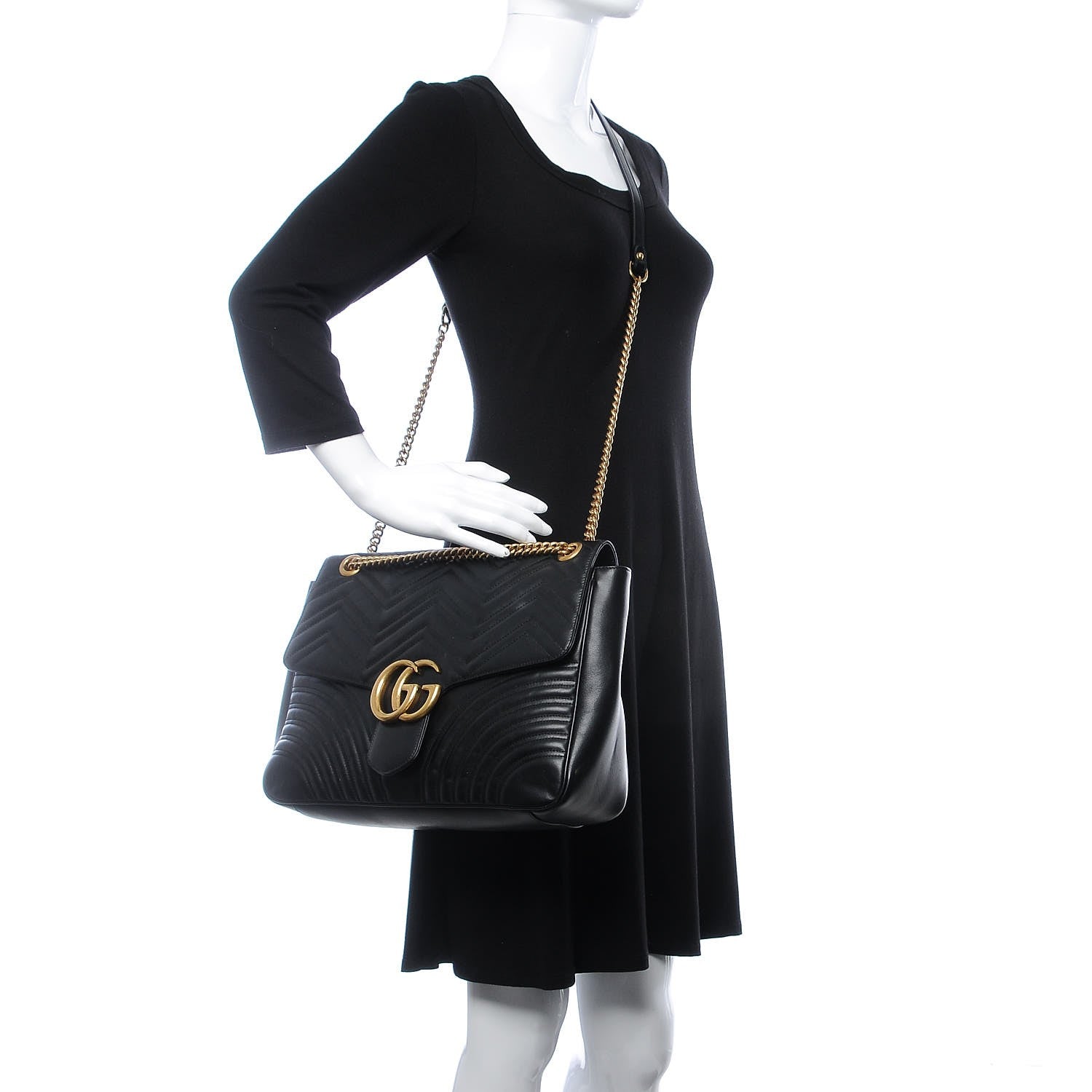 Gucci Calfskin Matelasse Large GG Marmont Shoulder Bag Black 2 of 12