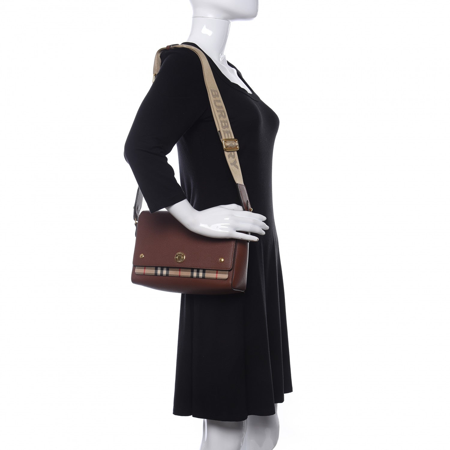 Burberry Calfskin Vintage Check Note Crossbody Bag Tan 2 of 9