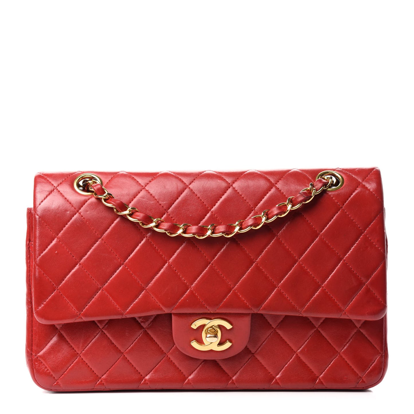 Lambskin Quilted Medium Double Flap Red