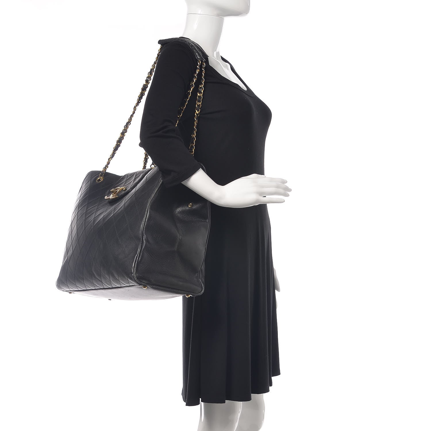 Chanel Calfskin Stitched XL Weekender Black 2 of 24