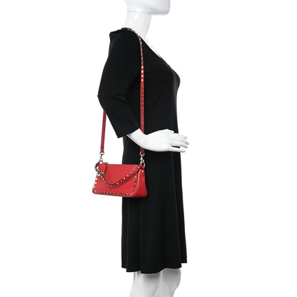 Valentino Garavani Pebbled Calfskin Small Rockstud Flip Lock Shoulder Bag Rouge Pur 2 of 13