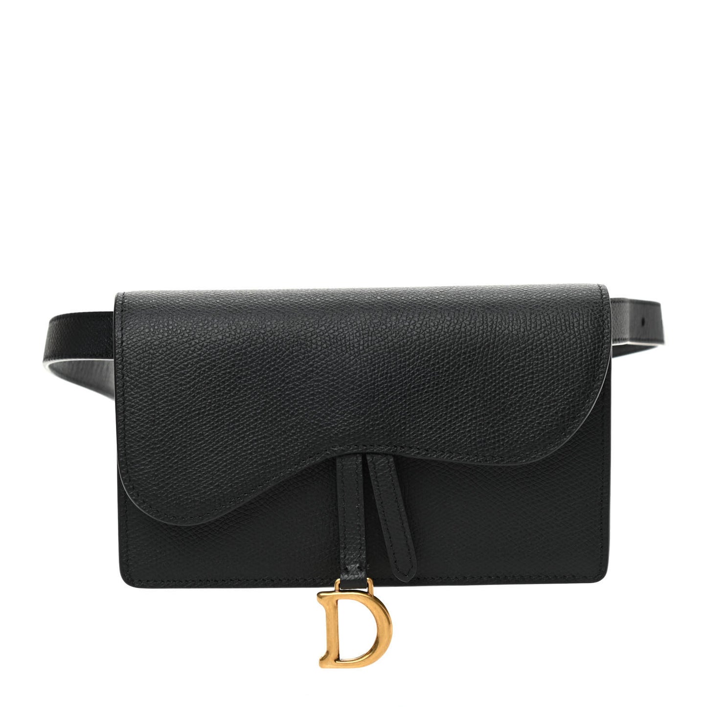 Grained Calfskin Saddle Belt Bag Black