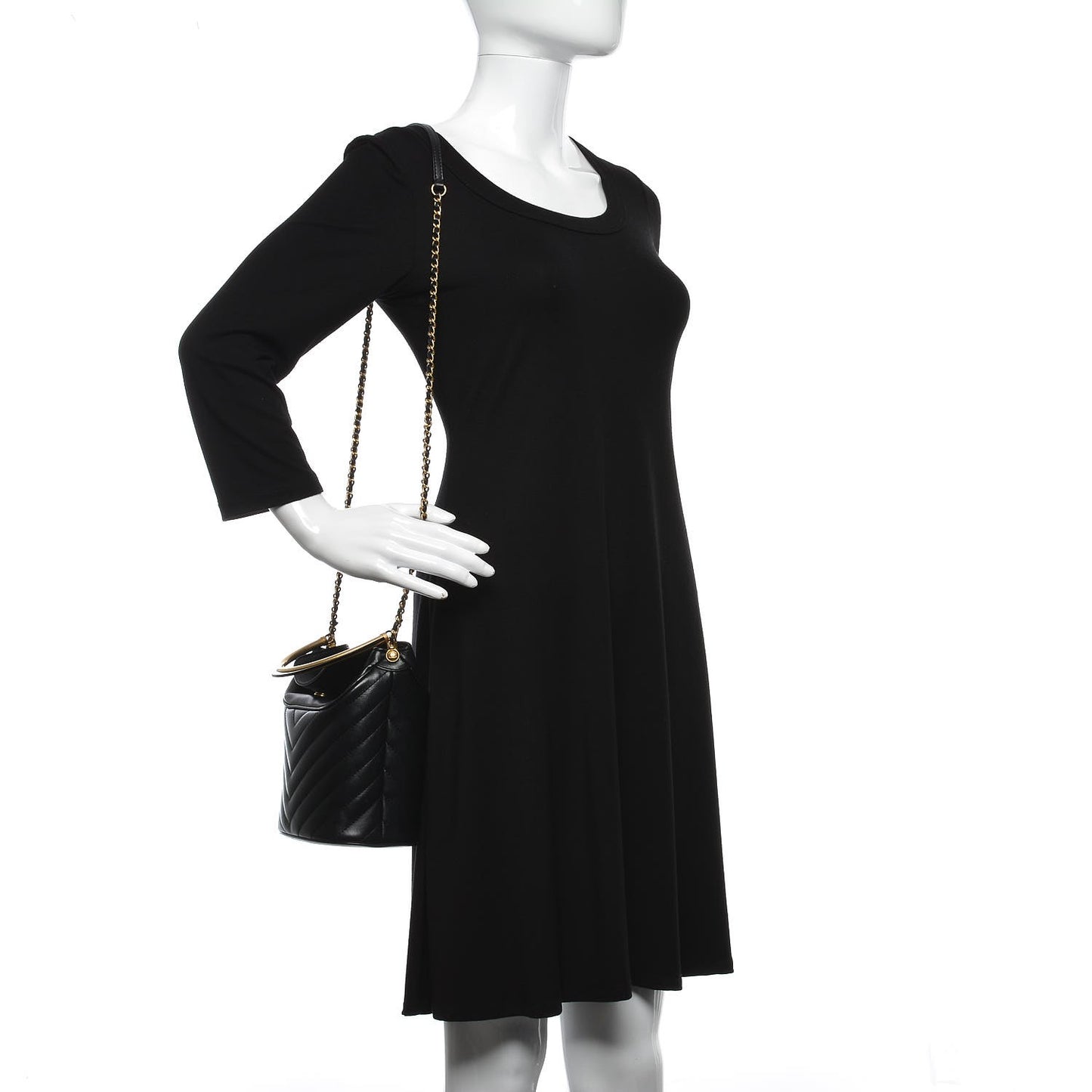 Lambskin Chevron Quilted Handle With Chic Bucket Bag Black