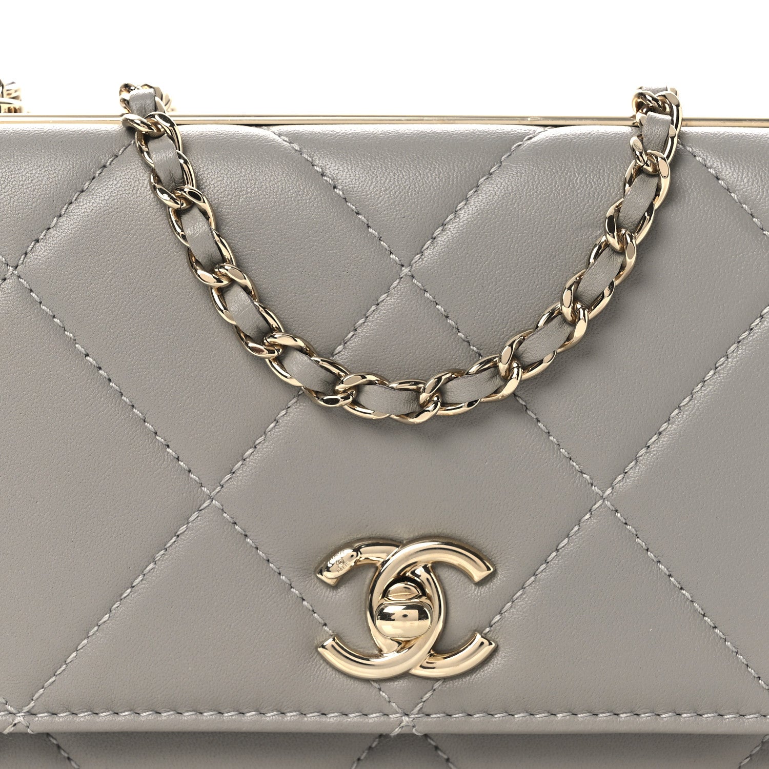 Chanel Lambskin Quilted Trendy CC Wallet On Chain WOC Grey 9 of 13