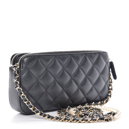 Chanel Iridescent Lambskin Quilted Pearl Clutch With Chain Black 3 of 10