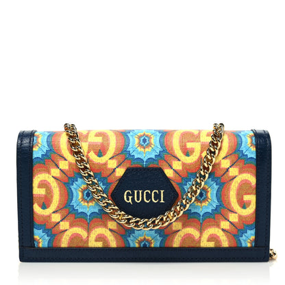 Gucci GG Supreme Kaleidoscope Calfskin Script Logo Gucci 100 Chain Wallet Blue Orange Multicolor Blue Agata 1 of 7