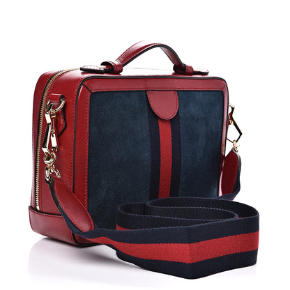 Gucci Suede Calfskin Web Small Ophidia Top Handle Shoulder Bag New Blue Romantic Cherry 2 of 10