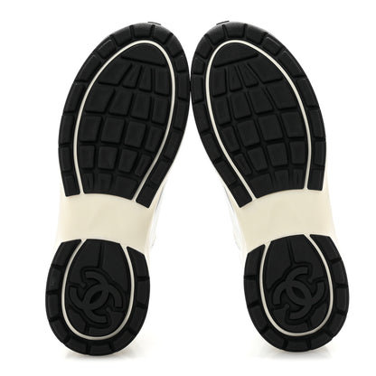 Chanel Fabric Laminated Calfskin Stretch CC Sneakers 39.5 White Silver 6 of 10