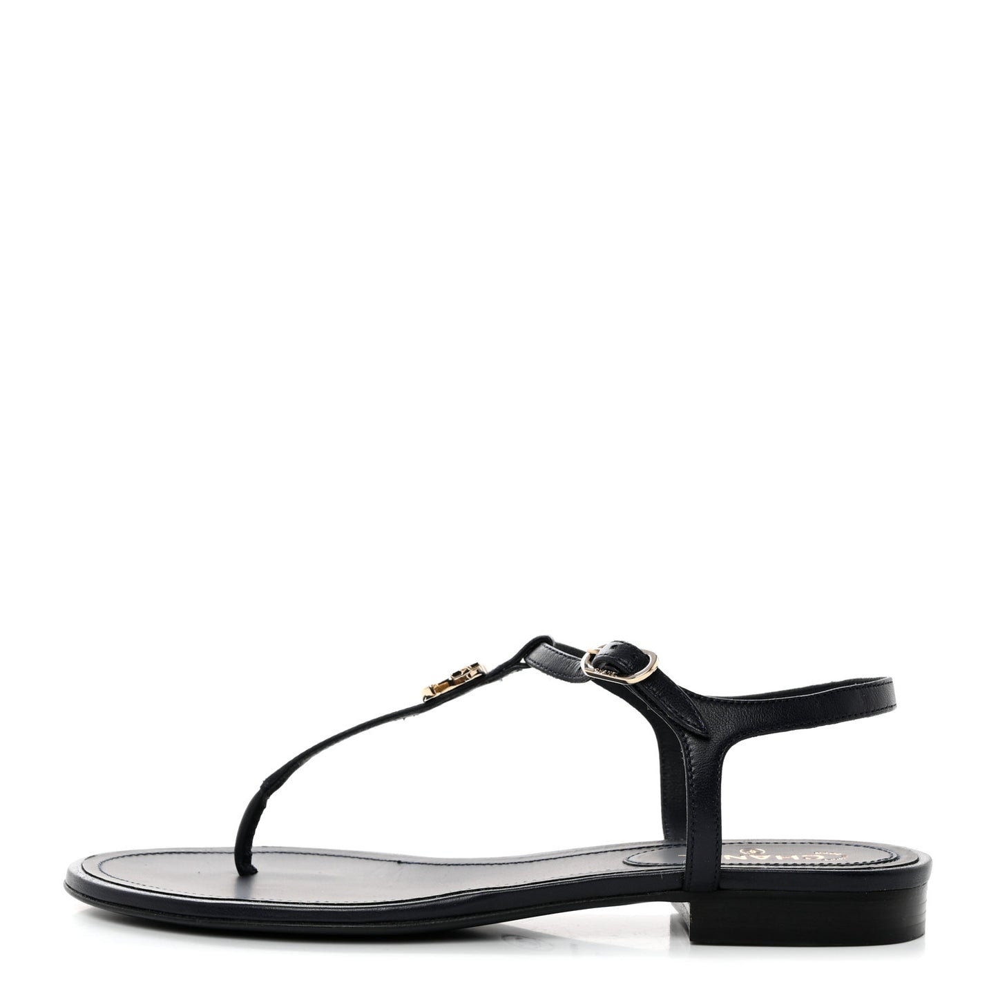 Lambskin Crystal CC Thong Sandals 37 Navy Blue