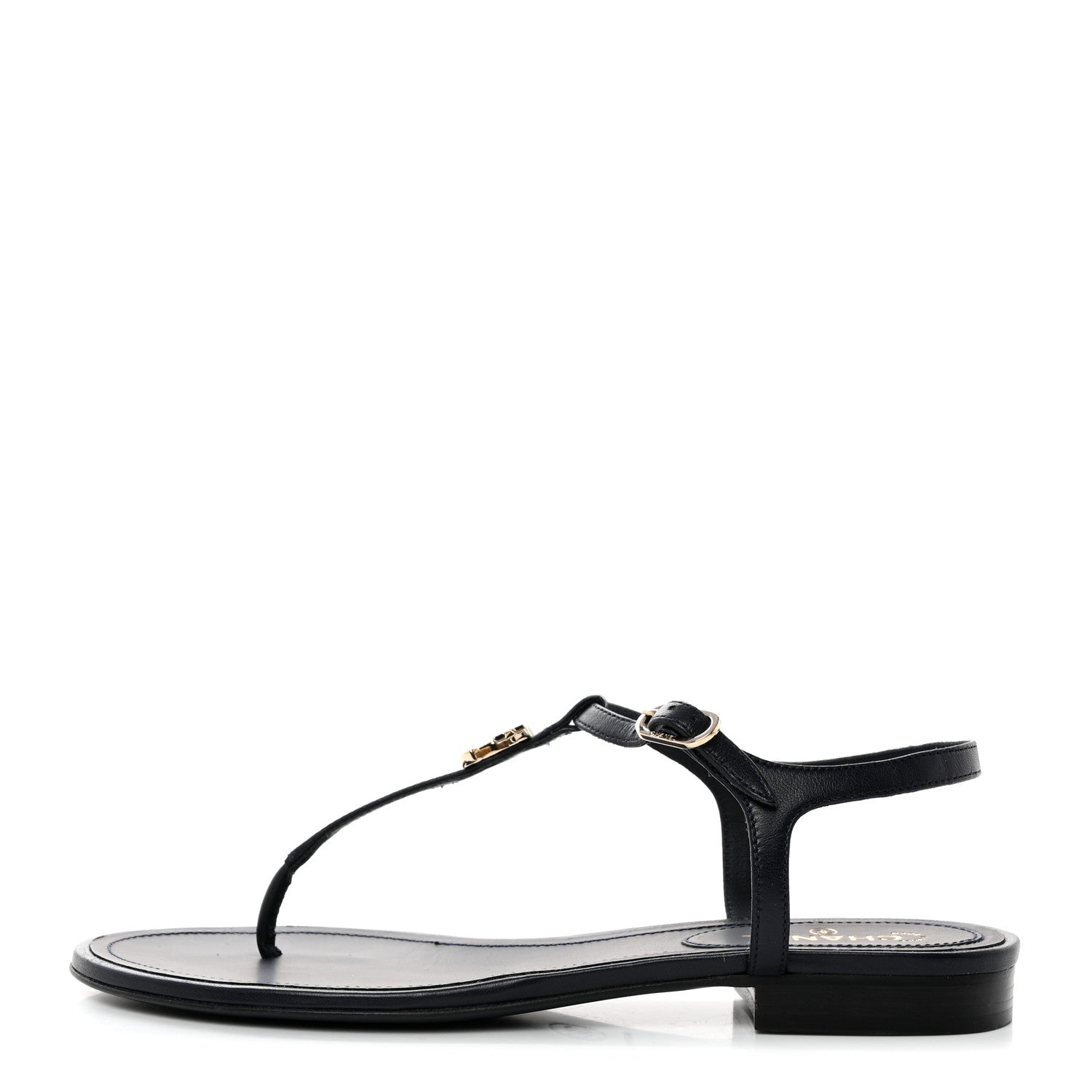Chanel Lambskin Crystal CC Thong Sandals 37 Navy Blue 1 of 8