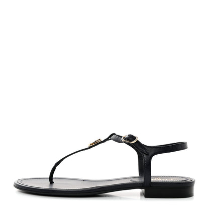 Chanel Lambskin Crystal CC Thong Sandals 37 Navy Blue 1 of 8